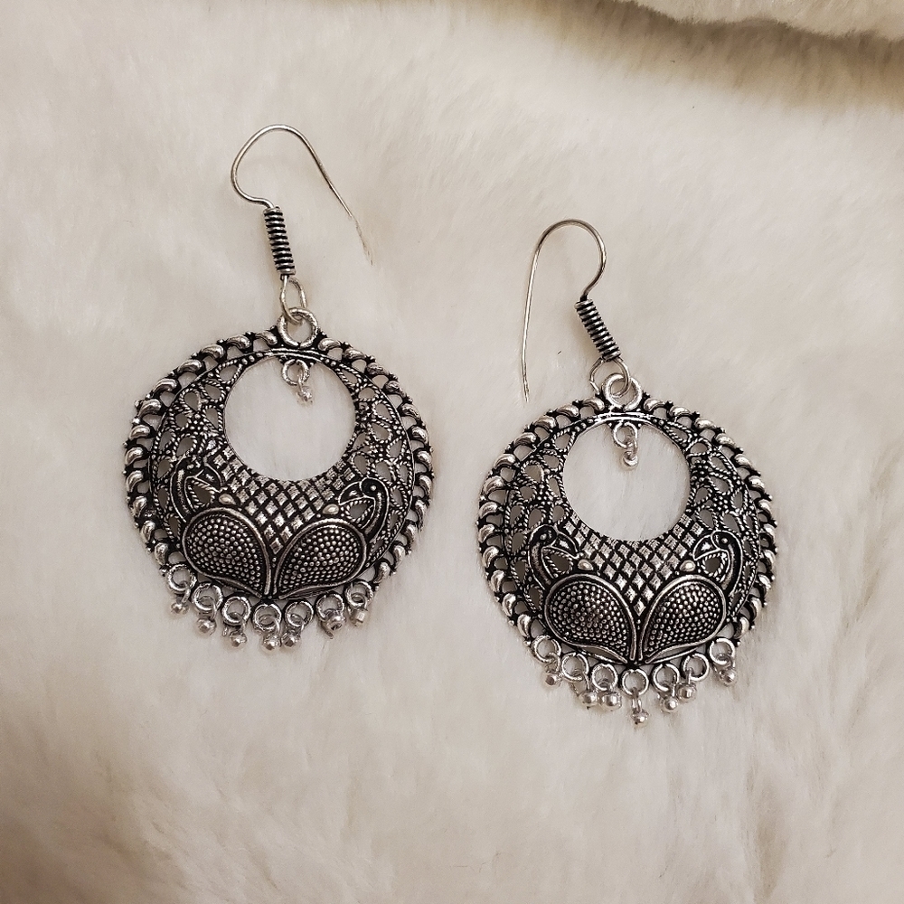 New Silver Indian Boho Dangle Earrings